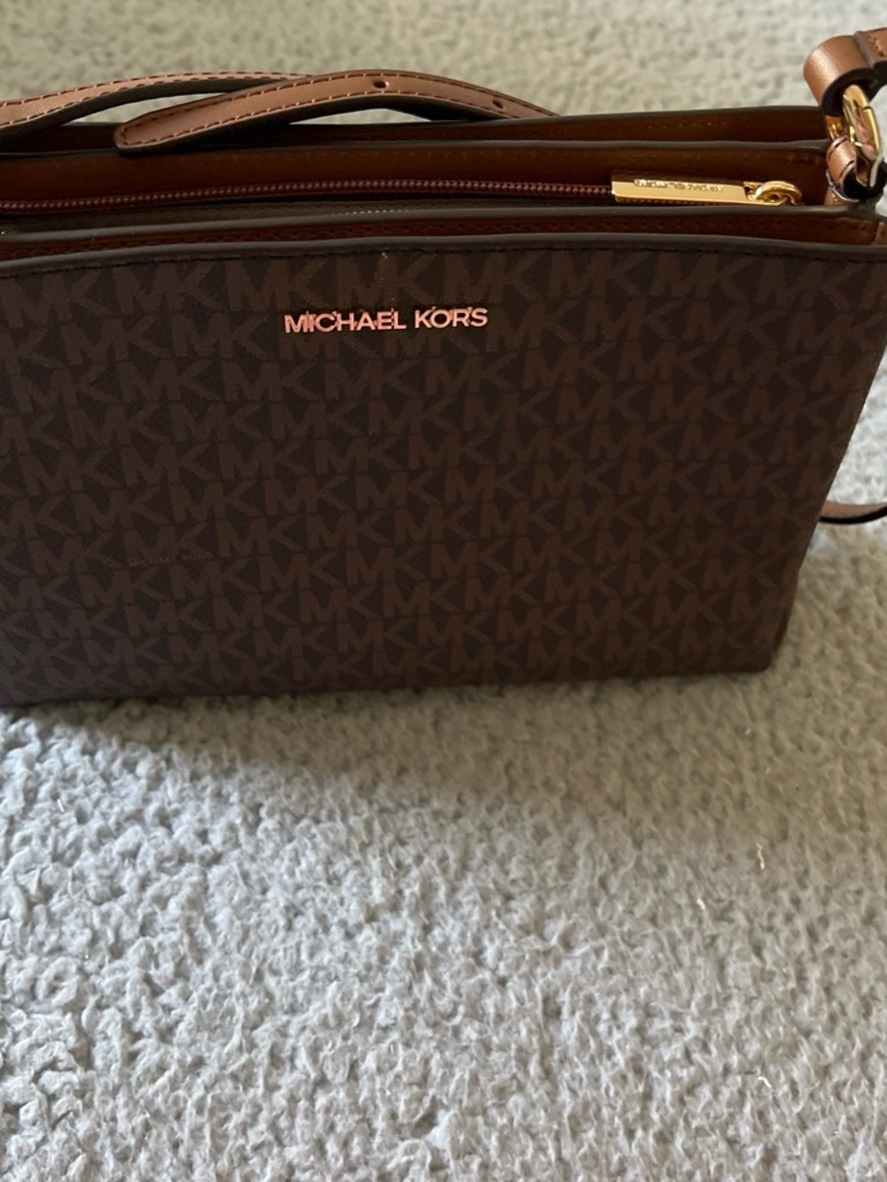 Michael Kors Trisha Dark Brown crossbody bag - MK Logo with Gold Hardware